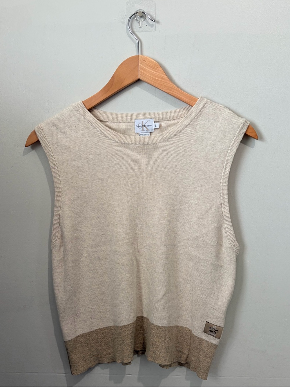 Calvin Klein Knit Sweater Vest Large Y2K Vintage Academic Neutral Preppy